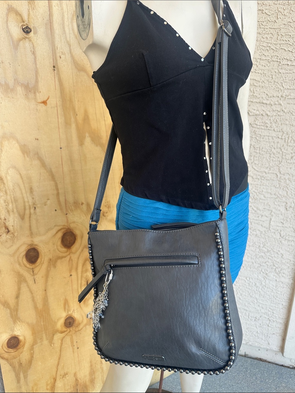 Jessica Simpson Gray Beaded Crossbody Bag